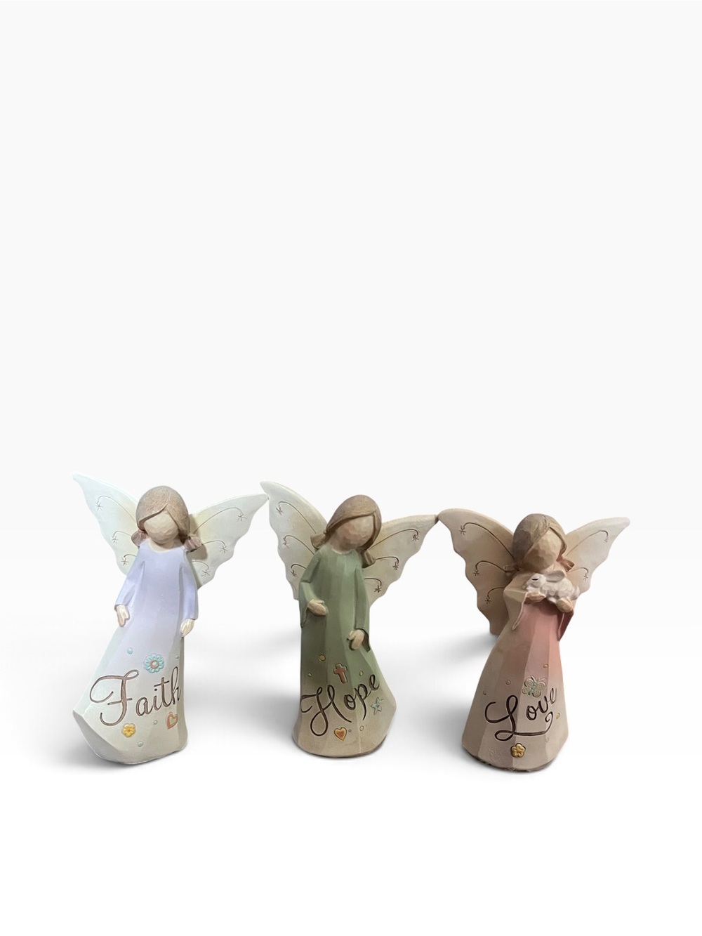 Resin Angels Faith Hope Love Theme Home Decor Statue Lot Of 3 LTD New Figurines